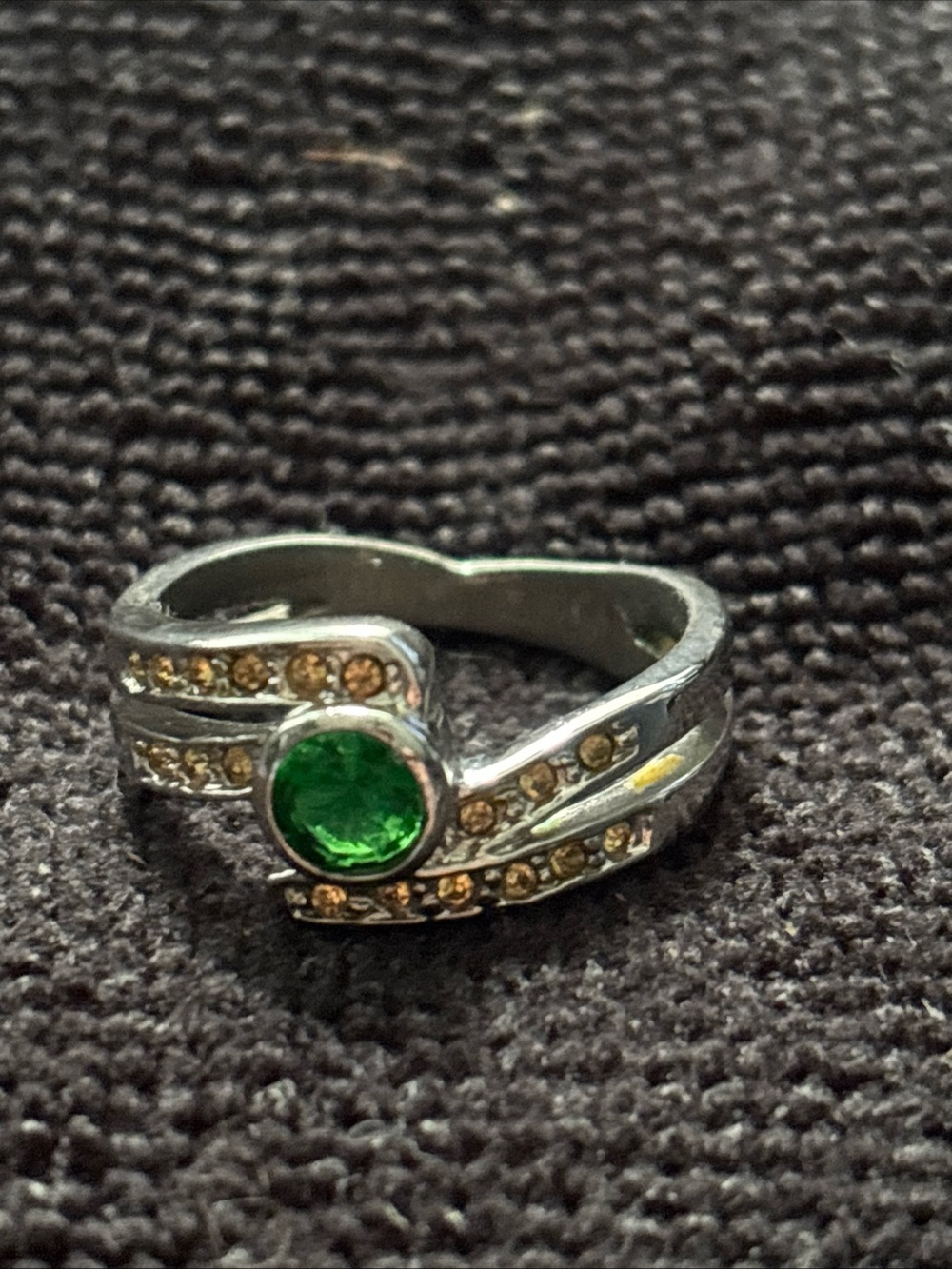Sterling Silver Green Emerald Rhinestone Vintage Ring Size 9.5